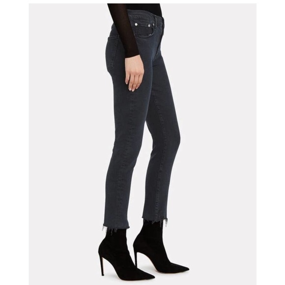 AGOLDE Toni Mid-Rise Straight Leg Black Distressed Hem Jeans - Picture 3 of 11